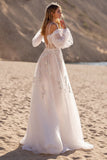 Ivory Appliqued Spaghetti Straps A line Tulle Wedding Dress