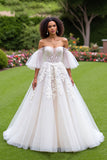 Off The Shoulder Corset Ivory Wedding Dress With Appliques