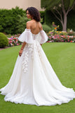 Off The Shoulder Corset Ivory Wedding Dress With Appliques