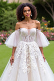 Off The Shoulder Corset Ivory Wedding Dress With Appliques
