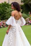 Off The Shoulder Corset Ivory Wedding Dress With Appliques