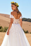 Off The Shoulder Corset Ivory A Line Appliqued Wedding Dress