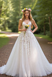 Ivory A line V-Neck Wedding Dress With Appliques
