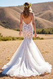 Mermaid Ivory Spaghetti Straps Lace Wedding Dress With Lace