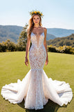Mermaid Ivory Lace Long Wedding Dress With Ruffles