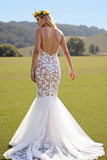 Mermaid Ivory Spaghetti Straps Wedding Dress With Lace