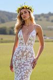Mermaid Ivory Spaghetti Straps Wedding Dress With Lace