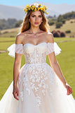 Corset Ivory Off The Shoulder A Line Wedding Dress With Appliques