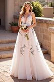 Floral Spaghetti Straps A line Ivory Wedding Dress With Lace