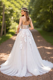 Ivory Spaghetti Straps Keyhole A line Wedding Dress With Appliques