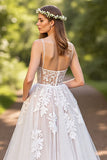 Ivory Spaghetti Straps Keyhole A line Wedding Dress With Appliques