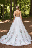 Ivory Spaghetti Straps Floral A Line Wedding Dress