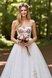 Ivory Spaghetti Straps Floral A Line Wedding Dress