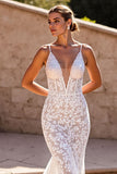 Lace Ivory Mermaid Spaghetti Straps Corset Wedding Dress