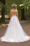 Tulle Ivory A line Spaghetti Straps Wedding Dress With Appliques