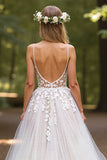 Tulle Ivory A line Spaghetti Straps Wedding Dress With Appliques