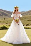 Off The Shoulder Ivory A line Wedding Dress With Appliques