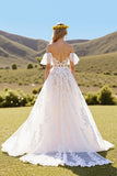 Off The Shoulder Ivory A line Wedding Dress With Appliques