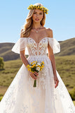 Off The Shoulder Ivory A line Wedding Dress With Appliques