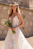 Spaghetti Straps Ivory A line Boho Wedding Dress With Lace