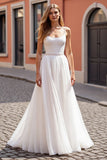 Spaghetti Straps Scoop Neck Ivory A line Wedding Dress