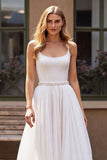 Spaghetti Straps Scoop Neck Ivory A line Wedding Dress
