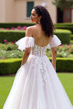 Ivory Corset Off The Shoulder A line Wedding Dress With Lace