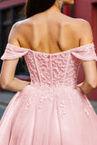 Blush Corset Tulle Short Homecoming Dress with Appliques