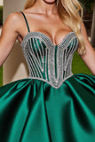 Sparkly Dark Green Satin Short Homecoming Dress with Rhinestones