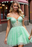 Corset Mint Green A Line Short Homecoming Dress with Appliques