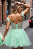 Corset Mint Green A Line Short Homecoming Dress with Appliques
