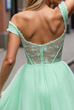Corset Mint Green A Line Short Homecoming Dress with Appliques