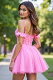 Ruffled Pink Corset Short Tulle Homecoming Dress with Appliques