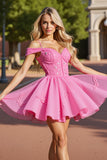 Pink Corset Cold Shoulder Short Homecoming Dress with Appliques