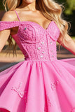 Pink Corset Cold Shoulder Short Homecoming Dress with Appliques