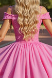 Pink Corset Cold Shoulder Short Homecoming Dress with Appliques