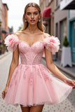 Floral Blush Short Corset Homecoming Dress with Appliques