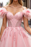 Floral Blush Short Corset Homecoming Dress with Appliques
