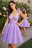 Lavender Short Tulle Corset Homecoming Dress with Appliques