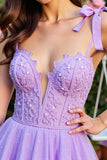 Lavender Short Tulle Corset Homecoming Dress with Appliques