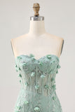 Strapless Sage Corset Homecoming Dress with 3D Flowers
