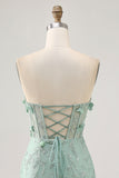 Strapless Sage Corset Homecoming Dress with 3D Flowers