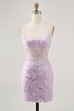 Lilac Sequin Bodycon Corset Homecoming Dress