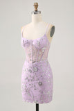 Lilac Sequin Bodycon Corset Homecoming Dress