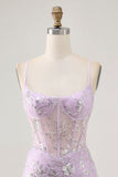 Lilac Sequin Bodycon Corset Homecoming Dress