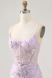 Lilac Sequin Bodycon Corset Homecoming Dress