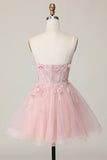Pink Corset A Line Homecoming Dress with 3D Flowers
