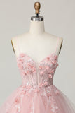 Pink Corset A Line Homecoming Dress with 3D Flowers