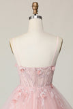 Pink Corset A Line Homecoming Dress with 3D Flowers