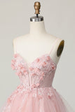 Pink Corset A Line Homecoming Dress with 3D Flowers